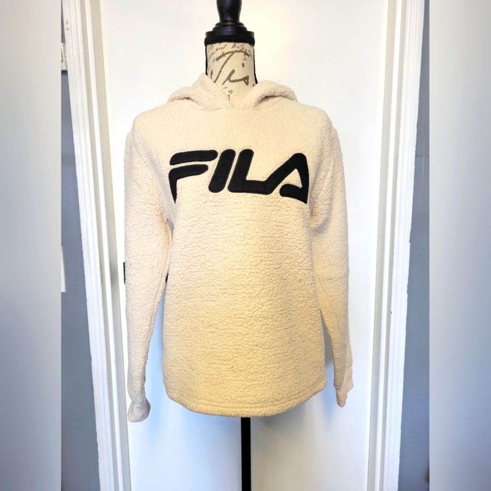 Fila Cream Sherpa Logo Pullover Hoodie Teddy‎ M